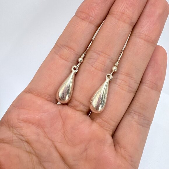 VTG Sterling Silver 925 Teardrop Shaped Dangle Earrings Size 1.5" Length - Picture 5 of 7